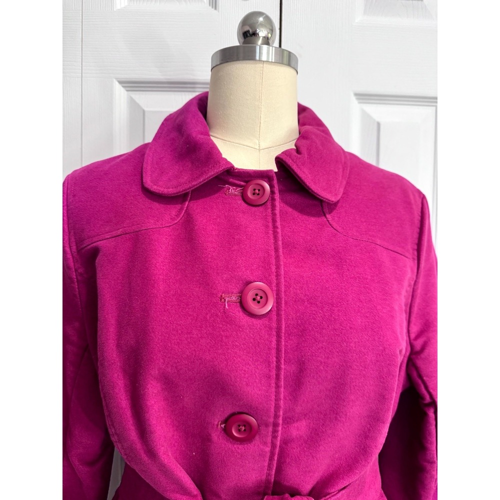 L.L. Bean Fuschia Lined Belted Pea Coat Women's PS Purple Spring Collared Preppy - Picture 2 of 10